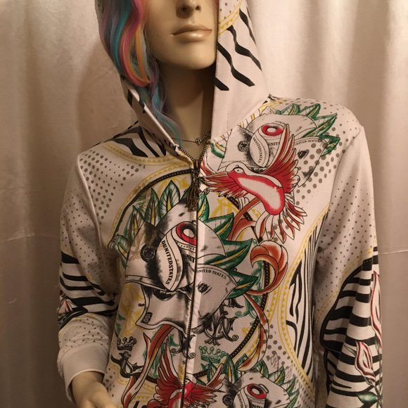 RARE FIND!! vintage y2k christian Audigier hoodie with satin hood! - Picture 15 of 17